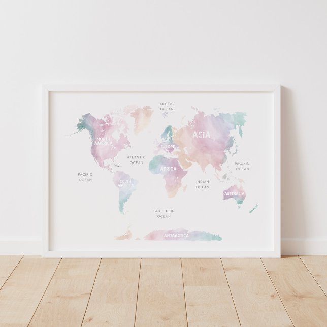 Pink Rainbow World Map Travel Nursery Decor (Creator Uploaded)