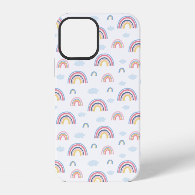 Pink Rainbows Clouds Boho Design iPhone Case (Back)