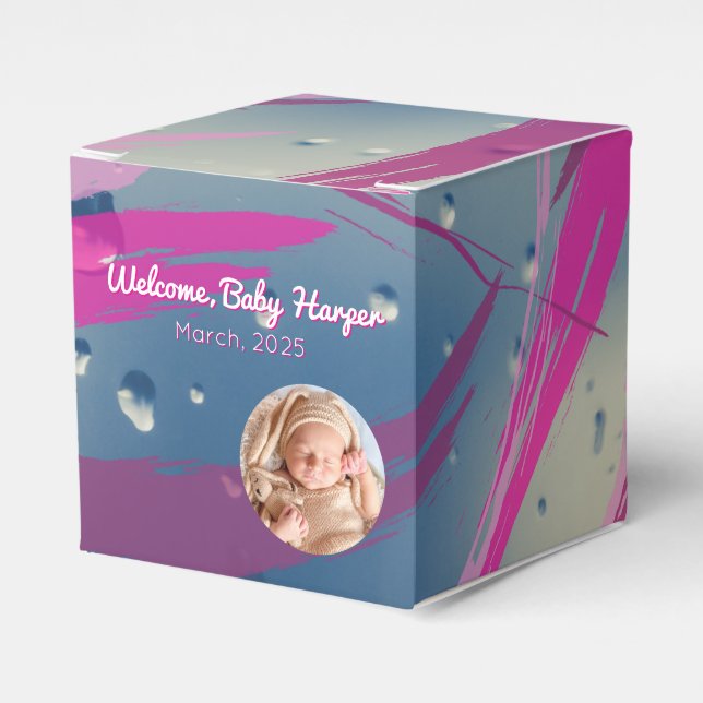 Pink Raindrop Brushstroke Candy Favour Box (Front Side)