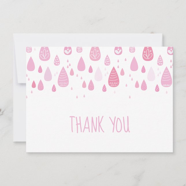 Pink Raindrops Thank You Card (Front)