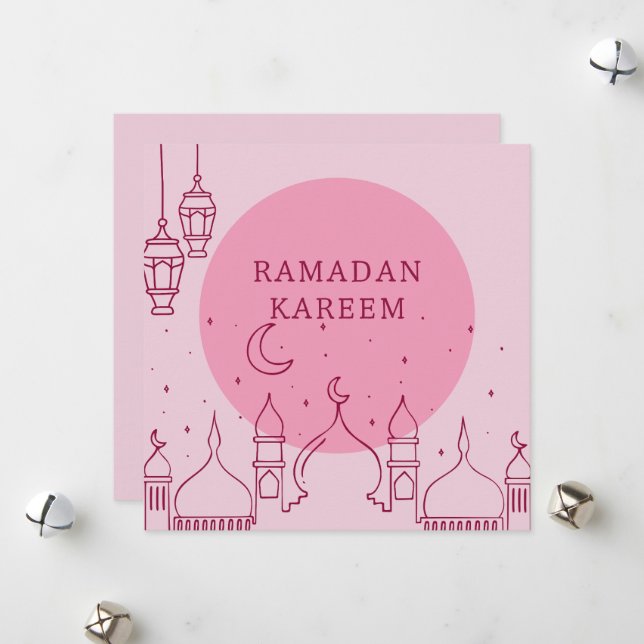 Pink Ramadan Kareem holiday Card (Front/Back In Situ)