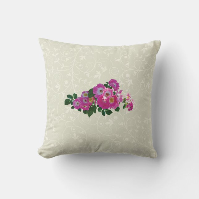 Pink Rambler Rose Cushion (Front)