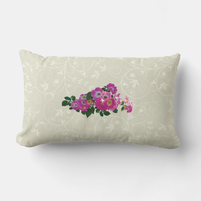 Pink Rambler Rose Lumbar Cushion (Front)