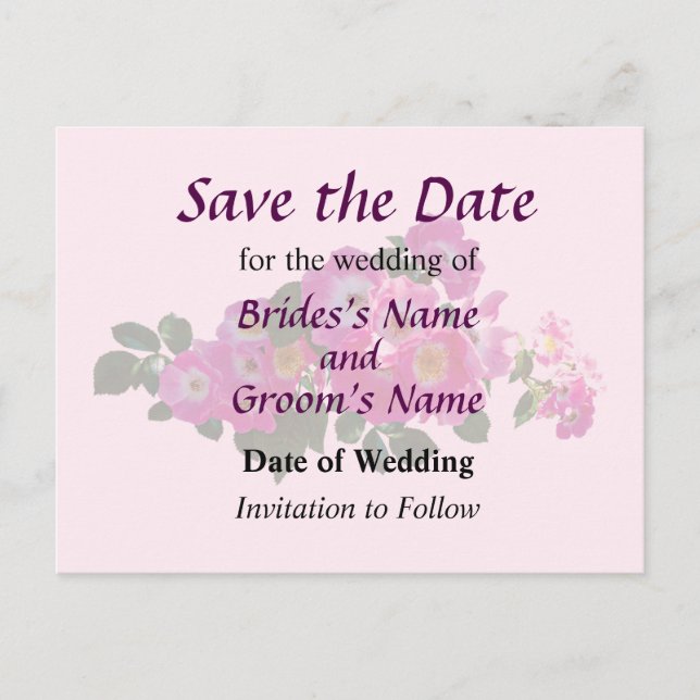 Pink Rambler Rose Save the Date Announcement Postcard (Front)