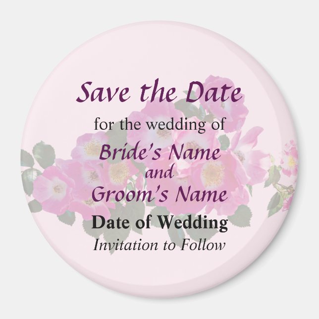 Pink Rambler Rose Save the Date Magnet (Front)