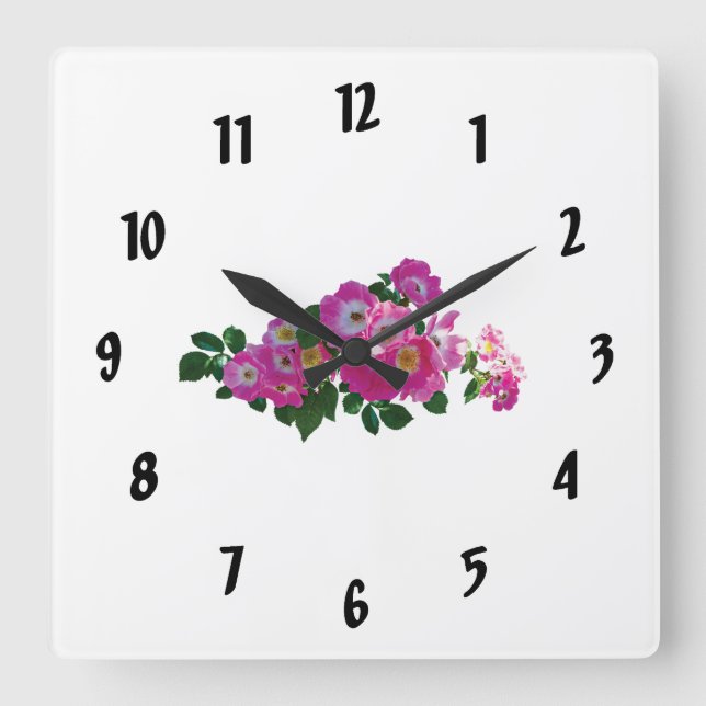 Pink Rambler Rose Square Wall Clock (Front)