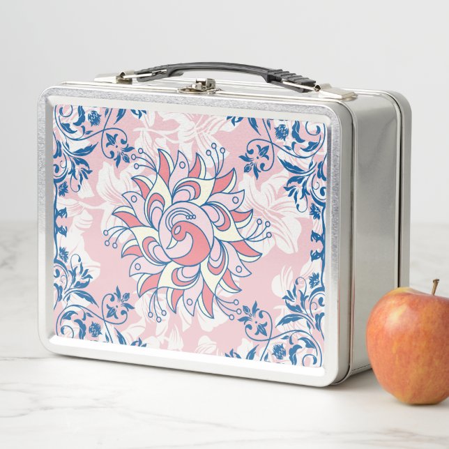 Pink Rangoli Floral Art, Bright Life Metal Lunch Box (In Situ)