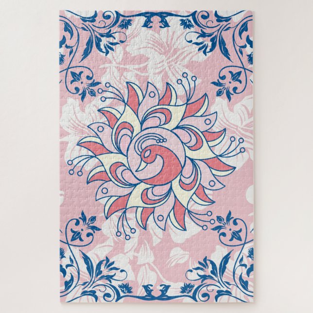 Pink Rangoli Floral Artwork Jigsaw Puzzle (Vertical)