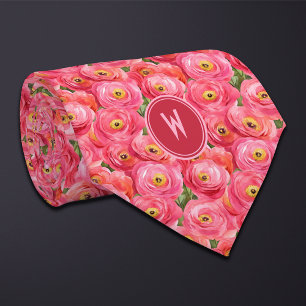 Pink Ranunculus Floral Tie