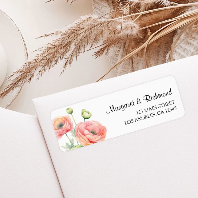 Pink Ranunculus Floral Wedding Return Address Label (Creator Uploaded)