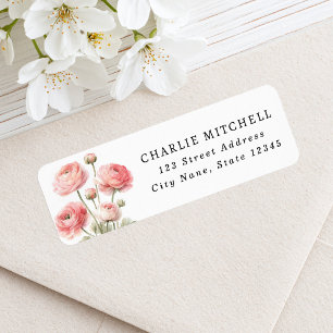 Pink ranunculus flower painting return address label