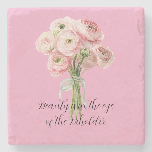 Pink Ranunculus Flowers   Stone Coaster (Front)