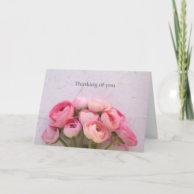 Pink ranunculus on texture thinking of you card (Front)