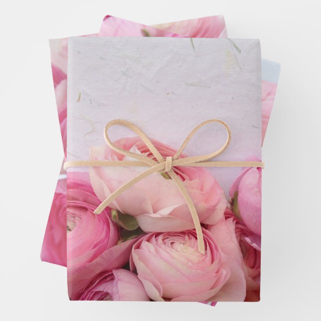 Pink ranunculus wrapping paper sheet (In situ)