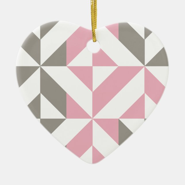 Pink Raspberry and Silver Geometric ZigZag Ceramic Ornament (Front)