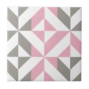 Pink Raspberry and Silver Geometric ZigZag Ceramic Tile