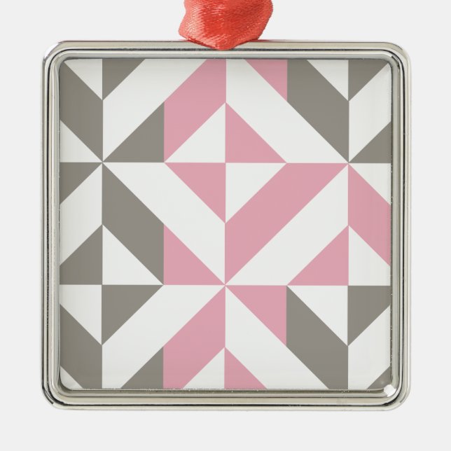 Pink Raspberry and Silver Geometric ZigZag Metal Ornament (Front)