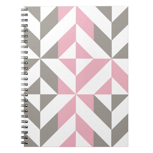 Pink Raspberry and Silver Geometric ZigZag Notebook (Front)