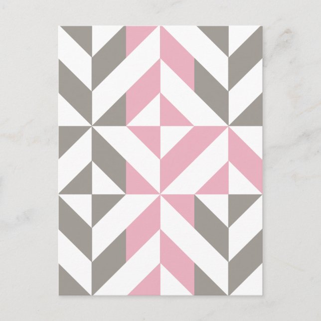 Pink Raspberry and Silver Geometric ZigZag Postcard (Front)