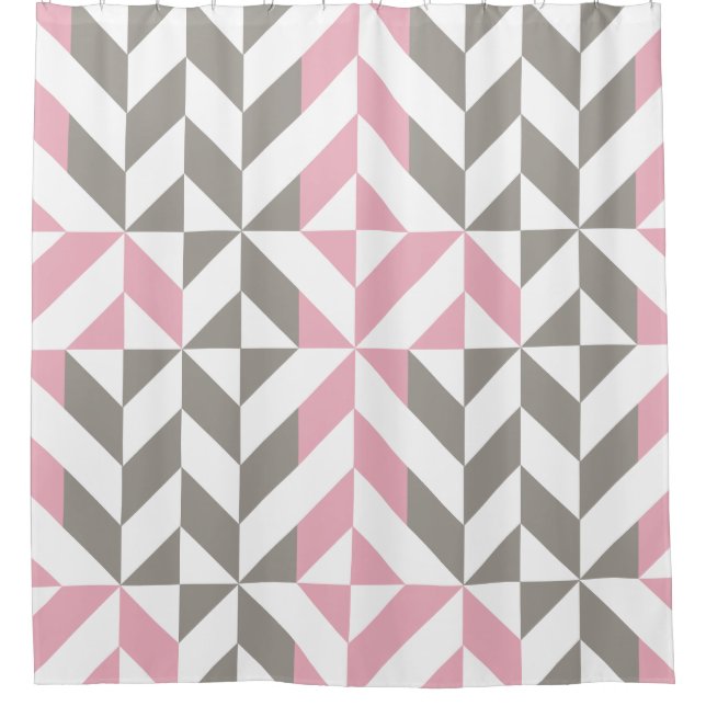 Pink Raspberry and Silver Geometric ZigZag Shower Curtain (Front)