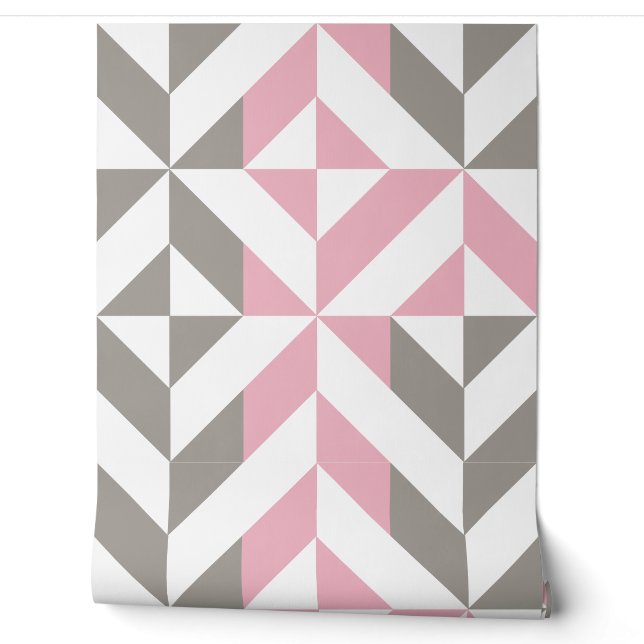 Pink Raspberry and Silver Geometric ZigZag Wallpaper (Unrolling)