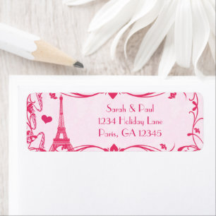 Pink Raspberry Damask Musical Vintage Eiffel Tower Return Address Label