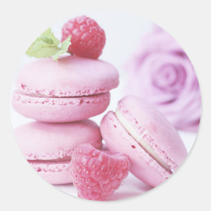 Pink Raspberry Macarons French Pastry Photo Classic Round Sticker