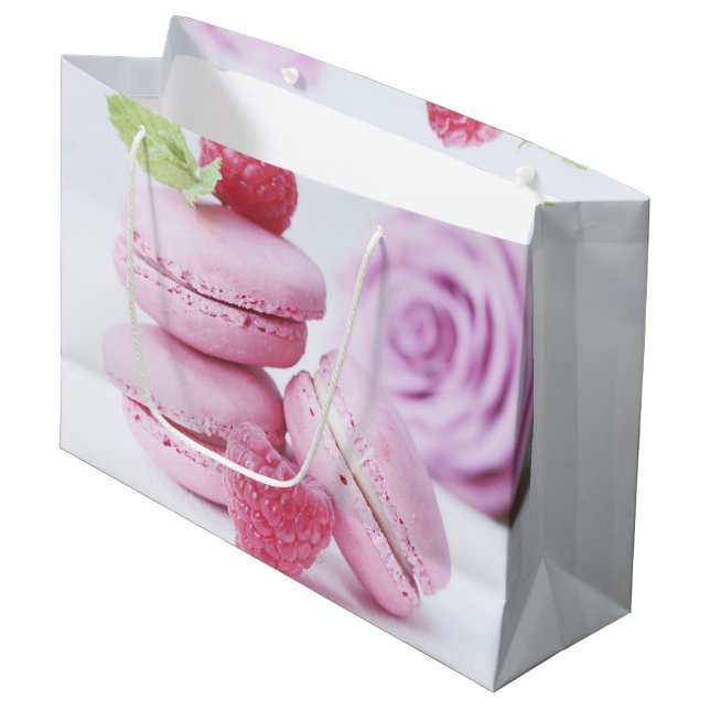 Pink Raspberry Macarons French Pastry Photo Large Gift Bag (Front Angled)