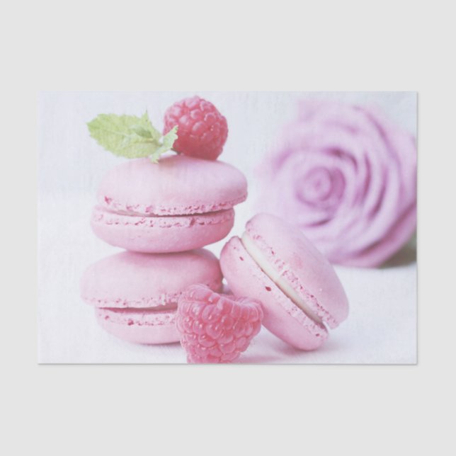 Pink Raspberry Macarons French Pastry Photo Tissue Paper (Front)