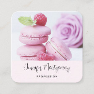 Pink Raspberry Macarons French Pastry Square Business Card