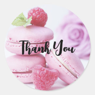 Pink Raspberry Macarons French Pastry Thank You Classic Round Sticker