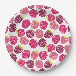 Pink Raspberry Pattern for Summer Party Fun Paper Plate