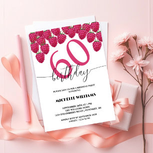Pink Raspberry Watercolor Art Calligraphy Birthday Invitation