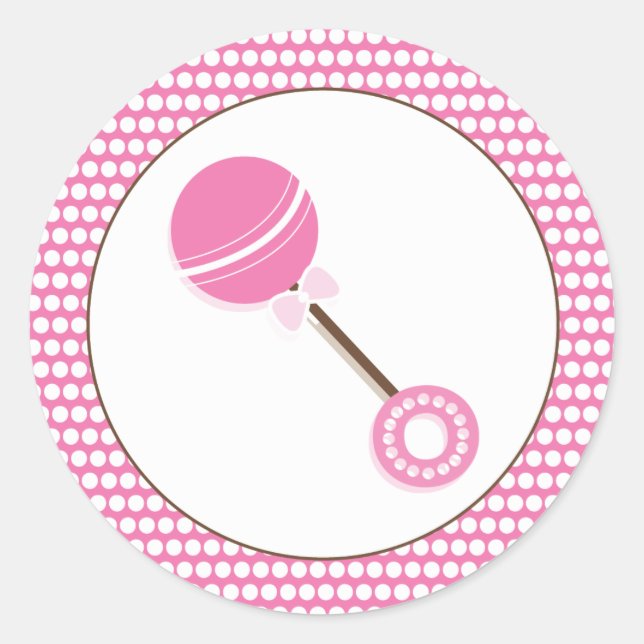 Pink Rattle | Baby Shower Favour Sticker (Front)
