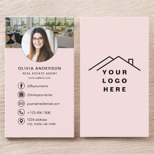 Pink Real Estate Agent Photo Logo Social Media Business Card