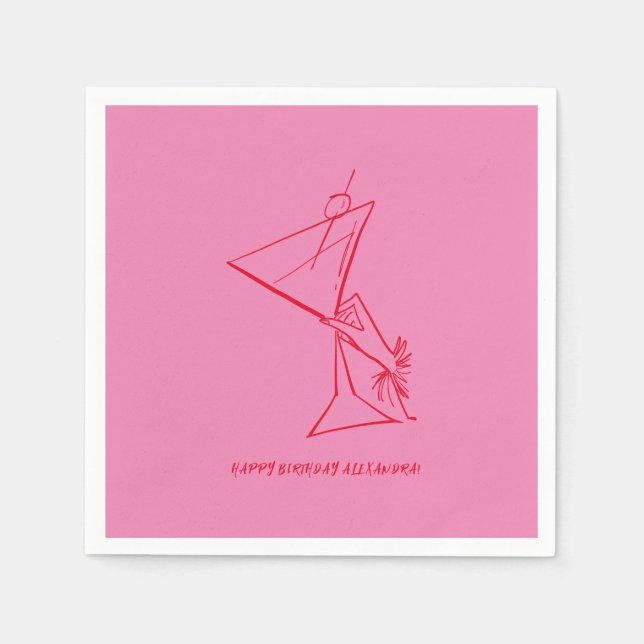 Pink Red 50th Birthday Napkin (Front)