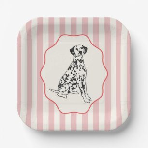 Pink, Red and Black Dog and Stripes Paper Plate
