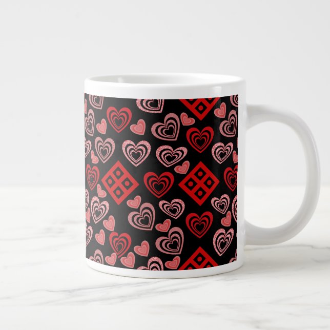 Pink, Red and Black Valentine's Day Pattern Large Coffee Mug (Right)