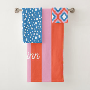 Pink Red and Blue Mix and Match Monogrammed Bath Towel Set