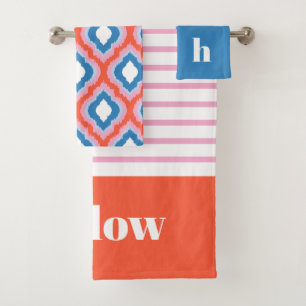 Pink Red and Blue Mix and Match Monogrammed Bath Towel Set
