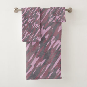 pink, red and gray abstract camo bath towel set