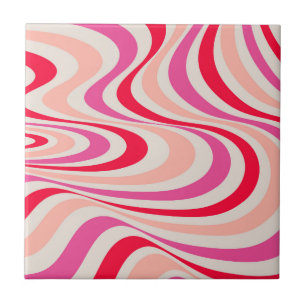 Pink, red and grey abstract retro swirl design ceramic tile