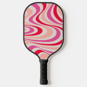 Pink, red and grey abstract retro swirl design pickleball paddle