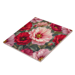 Pink, red and mauve flowers ceramic tile