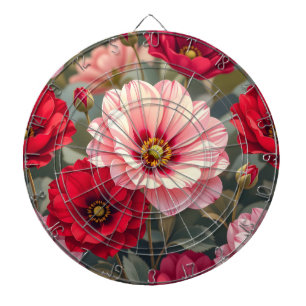 Pink, red and mauve flowers dartboard