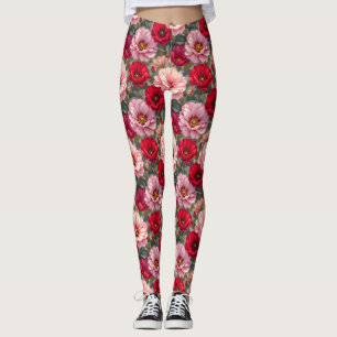 Pink, red and mauve flowers leggings