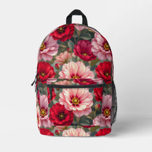 Pink, red and mauve flowers printed backpack