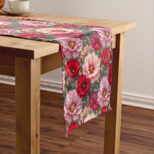 Pink, red and mauve flowers  short table runner