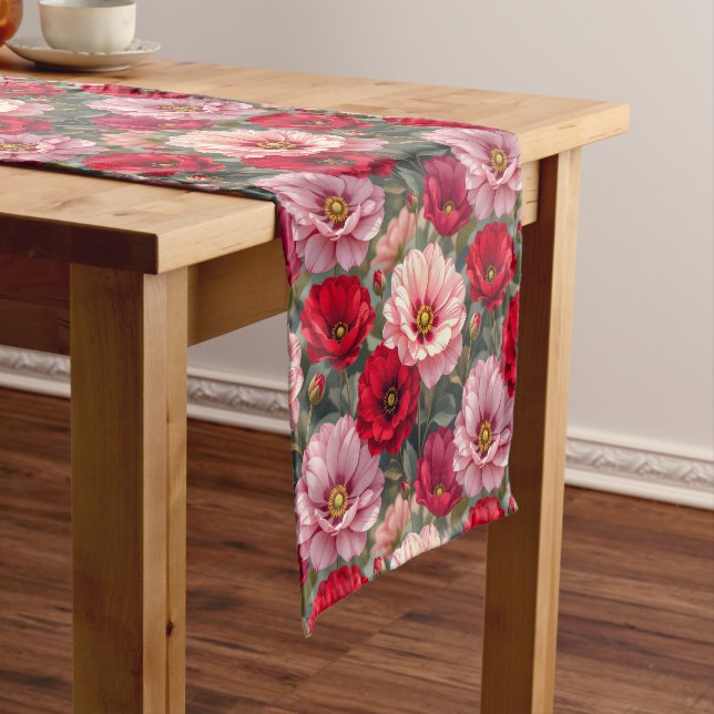 Pink, red and mauve flowers  short table runner (In Situ)