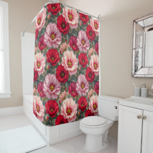 Pink, red and mauve flowers shower curtain